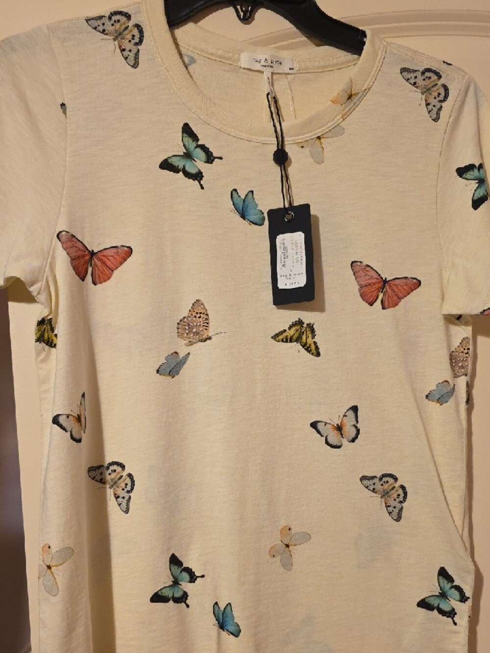 rag & bone Cream Butterfly Print Short Sleeve Tee - Picture 5 of 7